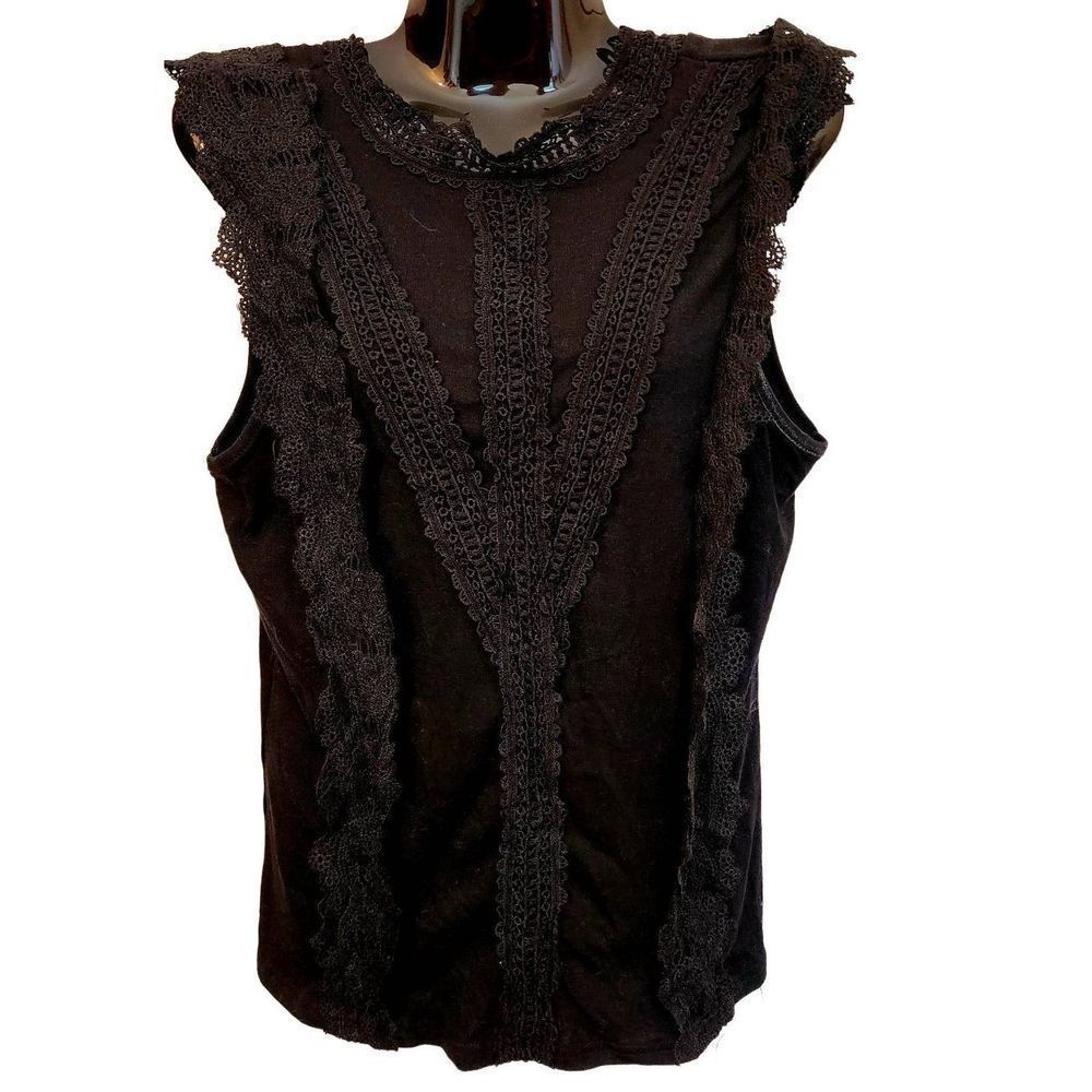 Ruffled Sleeveless Black Top Shirt Size L